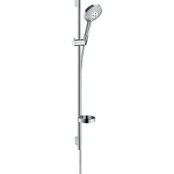 Set de douche 120 3jet PowderRain avec barre Unica'S puro 90 cm et porte-savon chromé HANSGROHE Raindance Select