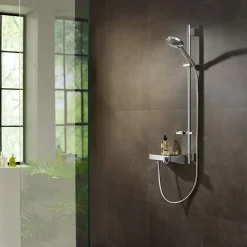 Set de douche 120 3jet PowderRain avec barre Unica'S puro 90 cm et porte-savon chromé HANSGROHE Raindance Select