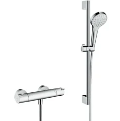 Set de douche Croma Select S 110 1jet / Unica'Crometta 0,65m + Mitigeur thermostatique de Douche, Chrome (13211000-Crometta3)