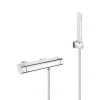 Set de douche Mitigeur thermostatique Grohtherm + Douchette Stick 1 jet, support mural, flexible, Chrome (34169001-CUBESTICK)