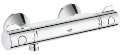 Set de douche Mitigeur thermostatique Grohtherm + Douchette Stick 1 jet, support mural, flexible, Chrome (34558000-CUBESTICK)