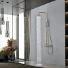 Set de douche monocommande or brosse acier et laiton avec pommeau 20 cm anticalcaire