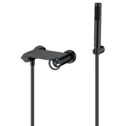 Set douche monocommande noir mat en laiton et zamak avec flexible PVC 180 cm