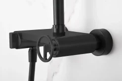 Set douche monocommande noir mat en acier et laiton avec barre extensible