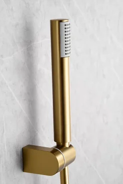 Set douche monocommande or rose brosse en laiton tube PVC 180 cm ceramique 35 mm