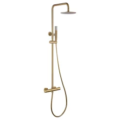 Set douche thermostatique or acier et laiton PVD avec douchette extensible anticalcaire
