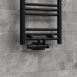 Set vanne thermostatique LuxeBath mural noir pour radiateur de salle de bain à raccord central