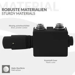 Set vanne thermostatique LuxeBath universel noir pour radiateur de salle de bain à raccord central