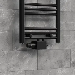 Set vanne thermostatique LuxeBath universel noir pour radiateur de salle de bain à raccord central
