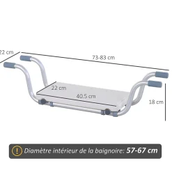Siège de baignoire - siège de bain suspendu réglable - tabouret de salle de bain - dim. 71-81L x 22l x 18H cm - alu. HDPE blanc
