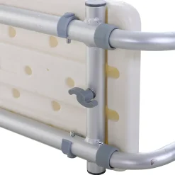 Siège de baignoire - siège de bain suspendu réglable - tabouret de salle de bain - dim. 71-81L x 22l x 18H cm - alu. HDPE blanc