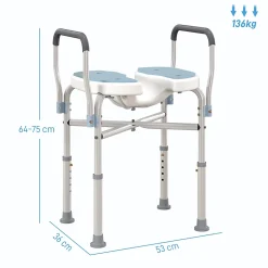 Siège de douche avec accoudoirs hauteur réglable antidérapant alu HDPE bleu balnc gris