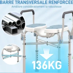 Siège de douche avec accoudoirs hauteur réglable antidérapant alu HDPE bleu balnc gris