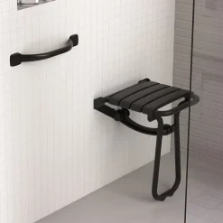 Siège de douche en aluminium noir Godonnier Confort charge maximale 150 kg