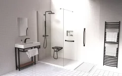 Siège de douche en aluminium noir Godonnier Confort charge maximale 150 kg