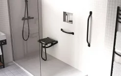 Siège de douche en aluminium noir Godonnier Confort charge maximale 150 kg