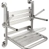 Siège de douche mural pliant rabattable tout inox charge 120kg SANINDUSA NewWccare maintient dos et accoudoirs