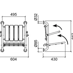 Siège de douche mural pliant rabattable tout inox charge 120kg SANINDUSA NewWccare maintient dos et accoudoirs
