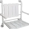 Siège de douche mural pliant rabattable charge 120kg SANINDUSA NewWccare maintient dos et accoudoirs blanc