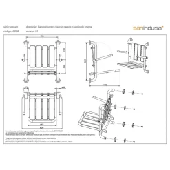 Siège de douche mural pliant rabattable charge 120kg SANINDUSA NewWccare maintient dos et accoudoirs blanc
