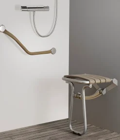 Siège de douche pieds alu, assise polypropylène coloris taupe l.36,4 x P.38,2 x H.50 cm