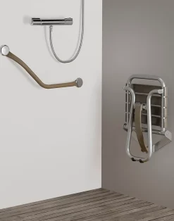 Siège de douche pieds alu, assise polypropylène coloris taupe l.36,4 x P.38,2 x H.50 cm