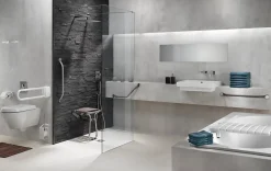 Siège de douche pieds alu, assise polypropylène coloris taupe l.36,4 x P.38,2 x H.50 cm