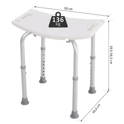 Siège de douche réglable en hauteur tabouret de douche ergonomique pieds antidérapants charge max. 136 Kg alu HDPE blanc