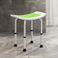 Siège de douche réglable en hauteur tabouret de douche ergonomique pieds antidérapants charge max. 135 Kg alu HDPE blanc vert