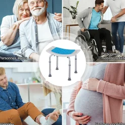 Siège de douche réglable en hauteur tabouret de douche ergonomique pieds antidérapants charge max. 135 Kg alu HDPE blanc bleu