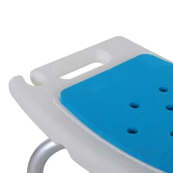 Siège de douche réglable en hauteur tabouret de douche ergonomique pieds antidérapants charge max. 135 Kg alu HDPE blanc bleu