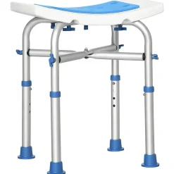 Siège de douche réglable en hauteur tabouret de douche ergonomique pieds antidérapants charge max. 150 Kg alu HDPE blanc bleu