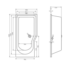 Siko 160x80 cm Beata Plus baignoire bain douche asymétrique en acrylique positionnement droite, sans pieds, blanc (BE1600PPLUS)
