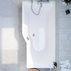 Siko 160x80 cm Beata Plus baignoire bain/douche asymétrique en acrylique, gauche + tablier 160 cm + pieds, blanc