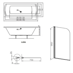 Siko 160x70 cm Ensemble baignoire universelle + Pare baignoire pivotant chrome + pieds (CUB1600PLUS-SETP1)