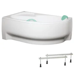 Siko 160x100 cm Fortuna Plus baignoire d'angle en acrylique, droite + tablier 160 cm + pieds, blanc (FO1600PPLUS-SET1)
