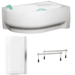 Siko 160x100 cm Fortuna Plus baignoire d'angle en acrylique, gauche + tablier + pare-baignoire, pieds, blanc (FO1600LPLUS-SETP1)