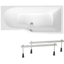Siko 160x80 cm Laguna Beata Plus baignoire bain/douche asymétrique avec pieds, acrylique, droite, blanc (BE1600PPLUS-SET)
