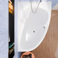 Siko 140x95 cm Laguna Luiza baignoire d'angle gain de place en acrylique, droite + tablier 140 cm + pieds, blanc (LU1400P-SET1)