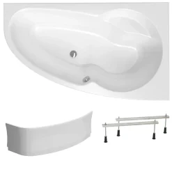 Siko 150x95 cm Laguna Luiza baignoire asymétrique en acrylique, droite + tablier 150 cm + pieds, blanc (LU1500P-SET1)