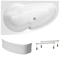 Siko 150x95 cm Laguna Luiza baignoire asymétrique en acrylique, gauche + tablier 150 cm + pieds, blanc (LU1500L-SET1)