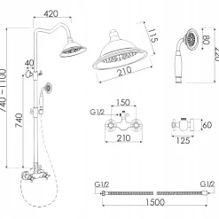 Silla Élégant Colonne de Douche retro avec Mitigeur Réglable en Hauteur Système de Douche, Doré