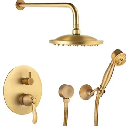 Silla Élégant Colonne de Douche retro en Laiton Encastrée, Ensemble de Douche Mécanique, Vintage Doré