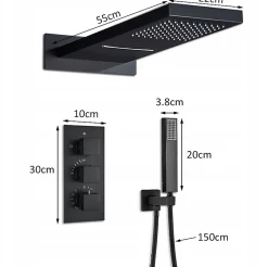 Silla Élégant Colonne de Douche Thermostatique en Laiton Encastrée, Ensemble de Douche Mécanique, Noir