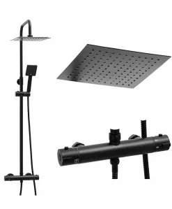 Silla Élégant Colonne de Douche avec Mitigeur Réglable en Hauteur Système de Douche, Noir mat