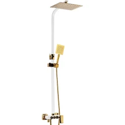 Silla Élégant Colonne de Douche avec Mitigeur Réglable en Hauteur Système de Douche, Blanc/Doré