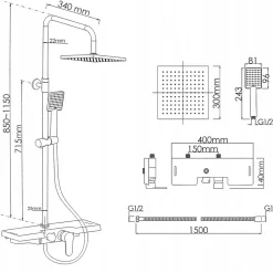 Silla Élégant Colonne de Douche avec Mitigeur Réglable en Hauteur Système de Douche, Noir