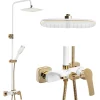 Silla Élégant Colonne de Douche avec Mitigeur Réglable en Hauteur Système de Douche, Blanc / Doré