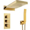 Silla Élégant Colonne de Douche Thermostatique en Laiton Encastrée, Ensemble de Douche Mécanique, Doré