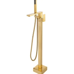Silla élégant Robinet de Baignoire sur pied avec inverseur et bec rotatif avec douchette et flexible, Doré